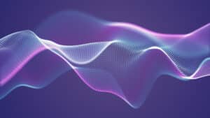 Soft purple waves on a dark blue background. Abstract glowing digital waves with flowing violet light beams and subtle particle textures. Perfect for digital art, tech visuals, futuristic backgrounds,